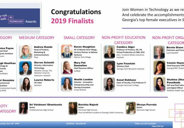 Women in Technology 2019 finalists in 6 categories.